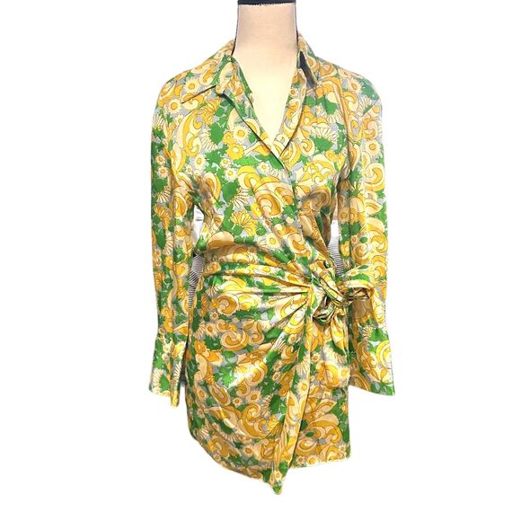 ZARA‎ Retro Satin Wrap Mini Dress Sz XS - Picture 2 of 5